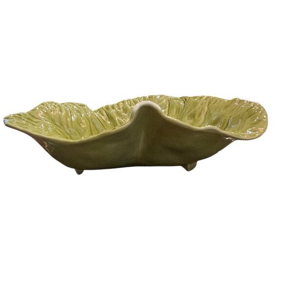 Vintage Cabbage Leaf Ceramic Serving Platter 15" Green Design Retro Dish - Picture 8 of 9